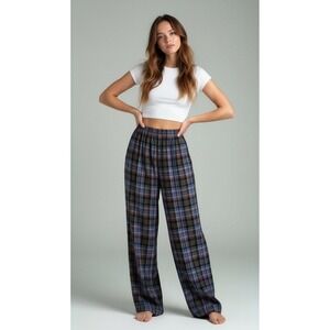 Savage X Fenty Tied Up Tartan Open-Back PJ Pants Blue Plaid Size S NWT